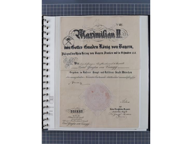 1569/1843 (ca.), aufgezogene Sammlung mit rund 150 Vorphila Briefen sowie einigen Dokumenten, Reisescheinen, etc., dabei blau