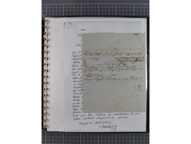 1569/1843 (ca.), aufgezogene Sammlung mit rund 150 Vorphila Briefen sowie einigen Dokumenten, Reisescheinen, etc., dabei blau
