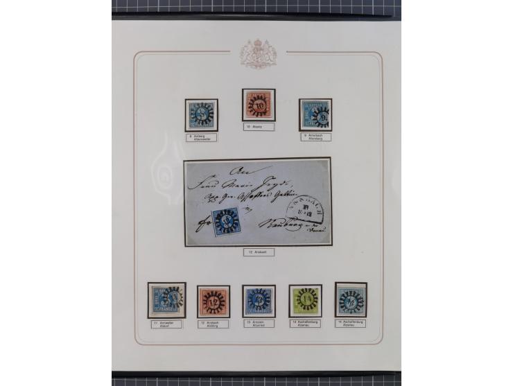 ABENSBERG bis ZWIESEL, 3-bändige Sammlung der geschlossenen Mühlradstempel mit weit über 600 Marken und Briefstücken und rund