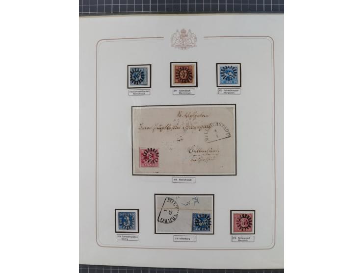 ABENSBERG bis ZWIESEL, 3-bändige Sammlung der geschlossenen Mühlradstempel mit weit über 600 Marken und Briefstücken und rund