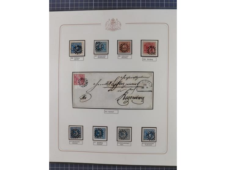 ABENSBERG bis ZWIESEL, 3-bändige Sammlung der geschlossenen Mühlradstempel mit weit über 600 Marken und Briefstücken und rund