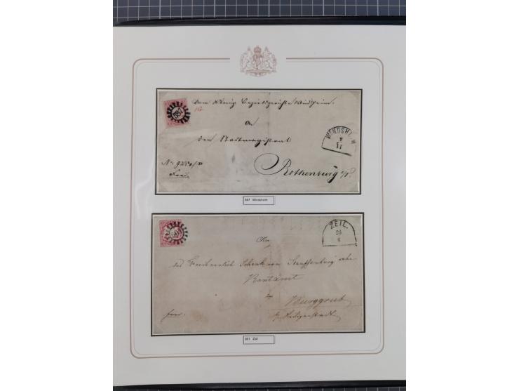 ABENSBERG bis ZWIESEL, 3-bändige Sammlung der geschlossenen Mühlradstempel mit weit über 600 Marken und Briefstücken und rund