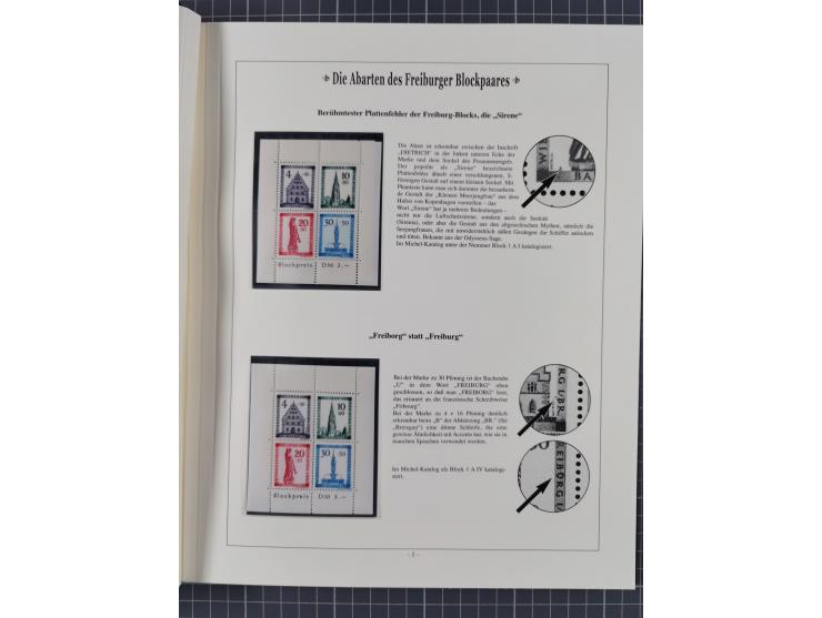 1949, postfrische Partie “Abarten des Freiburger Blockpaares”, dabei Blocks Mi.-Nr. 1A (12) und 1B (15) sowie ein gefälligkei