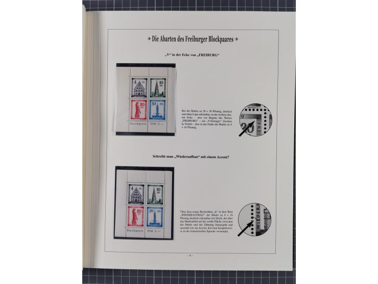 1949, postfrische Partie “Abarten des Freiburger Blockpaares”, dabei Blocks Mi.-Nr. 1A (12) und 1B (15) sowie ein gefälligkei