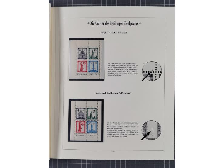 1949, postfrische Partie “Abarten des Freiburger Blockpaares”, dabei Blocks Mi.-Nr. 1A (12) und 1B (15) sowie ein gefälligkei