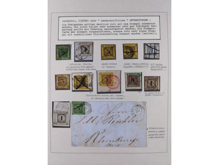 1851/71, interessante Sammlung 'Besonderheiten', dabei handschriftliche Entwertungen, doppelt und blanko abgeschlagene Nummer