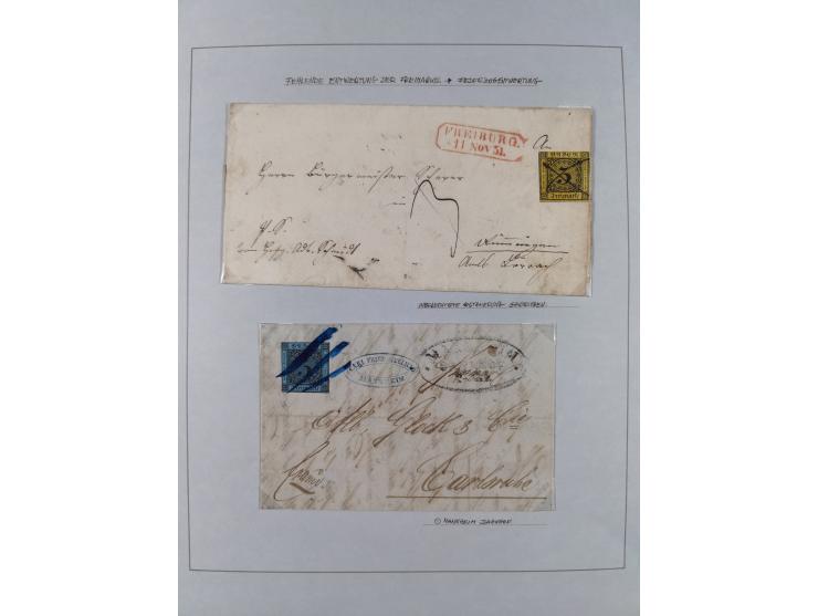 1851/71, interessante Sammlung 'Besonderheiten', dabei handschriftliche Entwertungen, doppelt und blanko abgeschlagene Nummer