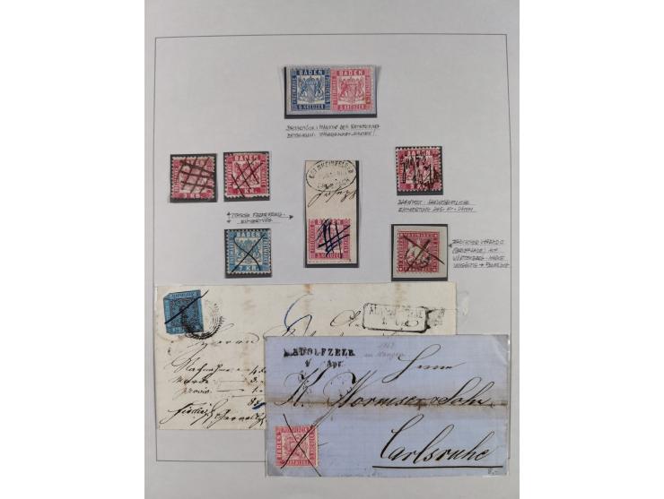 1851/71, interessante Sammlung 'Besonderheiten', dabei handschriftliche Entwertungen, doppelt und blanko abgeschlagene Nummer