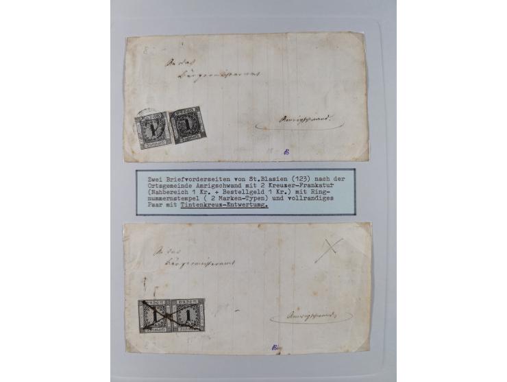 1851/71, interessante Sammlung 'Besonderheiten', dabei handschriftliche Entwertungen, doppelt und blanko abgeschlagene Nummer