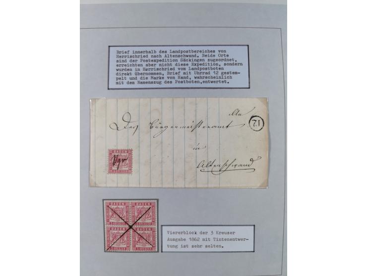 1851/71, interessante Sammlung 'Besonderheiten', dabei handschriftliche Entwertungen, doppelt und blanko abgeschlagene Nummer