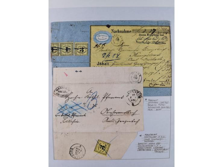 1851/71, interessante Sammlung 'Besonderheiten', dabei handschriftliche Entwertungen, doppelt und blanko abgeschlagene Nummer