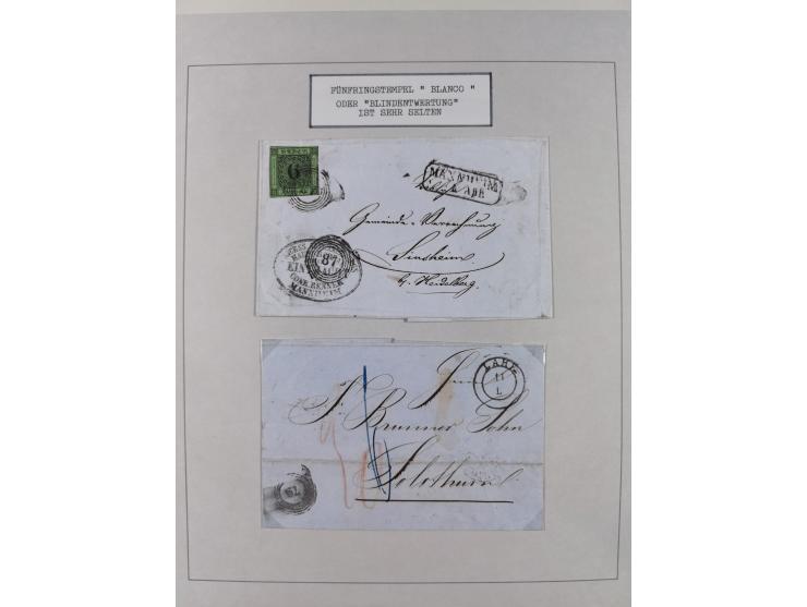 1851/71, interessante Sammlung 'Besonderheiten', dabei handschriftliche Entwertungen, doppelt und blanko abgeschlagene Nummer