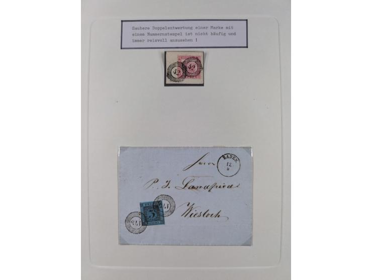 1851/71, interessante Sammlung 'Besonderheiten', dabei handschriftliche Entwertungen, doppelt und blanko abgeschlagene Nummer