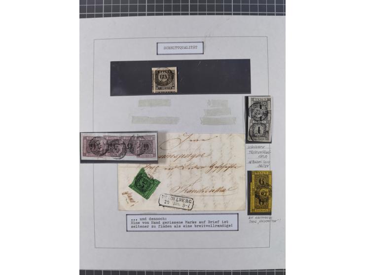 1851/71, interessante Sammlung 'Besonderheiten', dabei handschriftliche Entwertungen, doppelt und blanko abgeschlagene Nummer