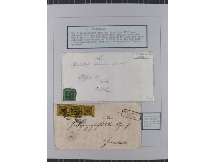 1851/71, interessante Sammlung 'Besonderheiten', dabei handschriftliche Entwertungen, doppelt und blanko abgeschlagene Nummer