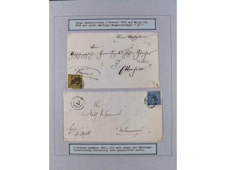 1851/71, interessante Sammlung 'Besonderheiten', dabei handschriftliche Entwertungen, doppelt und blanko abgeschlagene Nummer