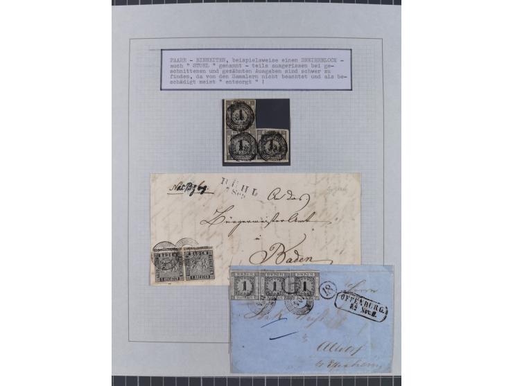 1851/71, interessante Sammlung 'Besonderheiten', dabei handschriftliche Entwertungen, doppelt und blanko abgeschlagene Nummer