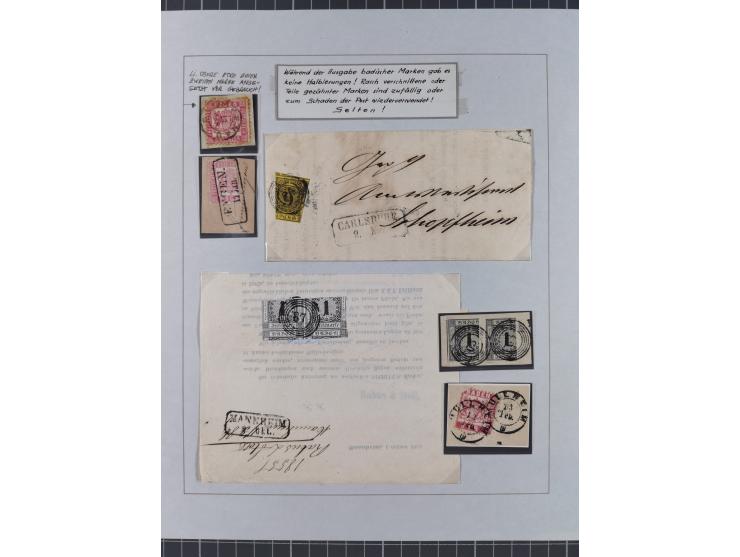 1851/71, interessante Sammlung 'Besonderheiten', dabei handschriftliche Entwertungen, doppelt und blanko abgeschlagene Nummer