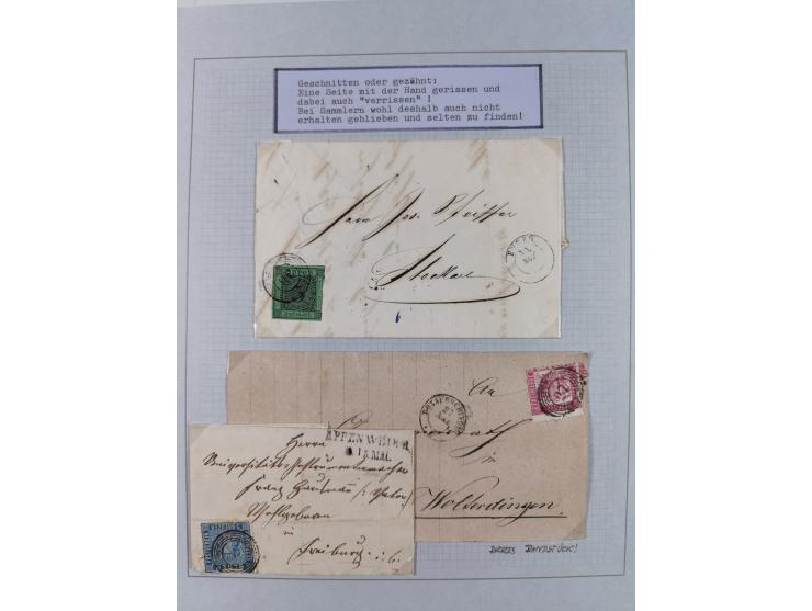 1851/71, interessante Sammlung 'Besonderheiten', dabei handschriftliche Entwertungen, doppelt und blanko abgeschlagene Nummer