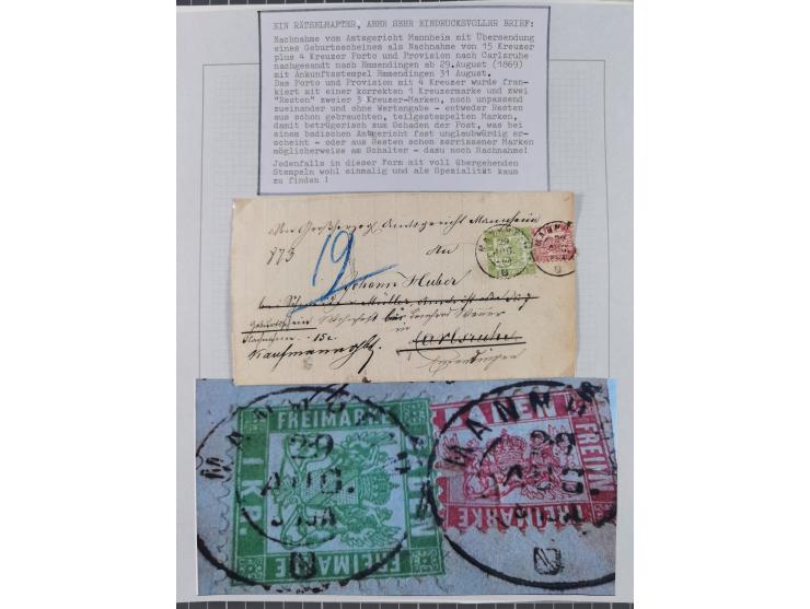 1851/71, interessante Sammlung 'Besonderheiten', dabei handschriftliche Entwertungen, doppelt und blanko abgeschlagene Nummer