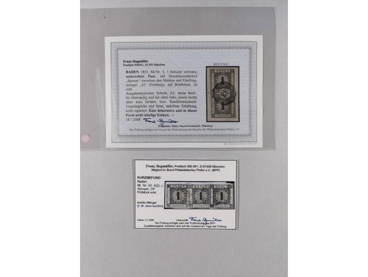 1851/71, interessante Sammlung 'Besonderheiten', dabei handschriftliche Entwertungen, doppelt und blanko abgeschlagene Nummer