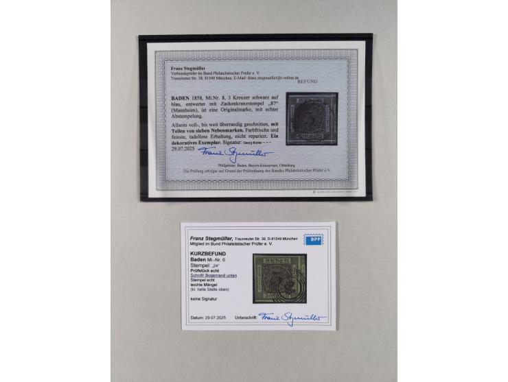 1851/71, interessante Sammlung 'Besonderheiten', dabei handschriftliche Entwertungen, doppelt und blanko abgeschlagene Nummer