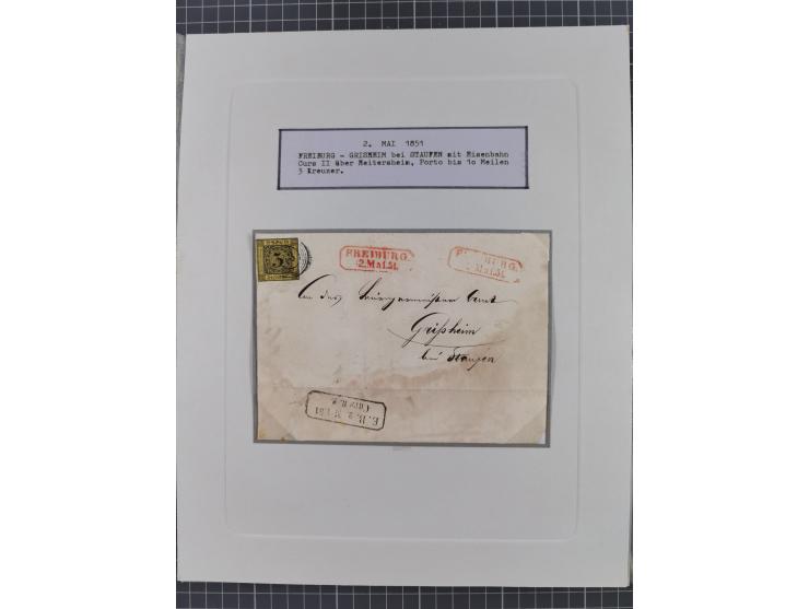 1851, 'Der Ausgabe-Monat der Badischen Briefmarken', interessante Sammlung mit über 60 Belegen einschließlich einiger spätere