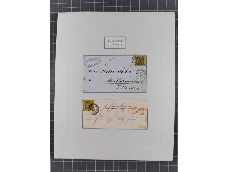 1851, 'Der Ausgabe-Monat der Badischen Briefmarken', interessante Sammlung mit über 60 Belegen einschließlich einiger spätere