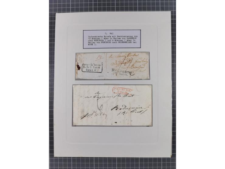 1851, 'Der Ausgabe-Monat der Badischen Briefmarken', interessante Sammlung mit über 60 Belegen einschließlich einiger spätere