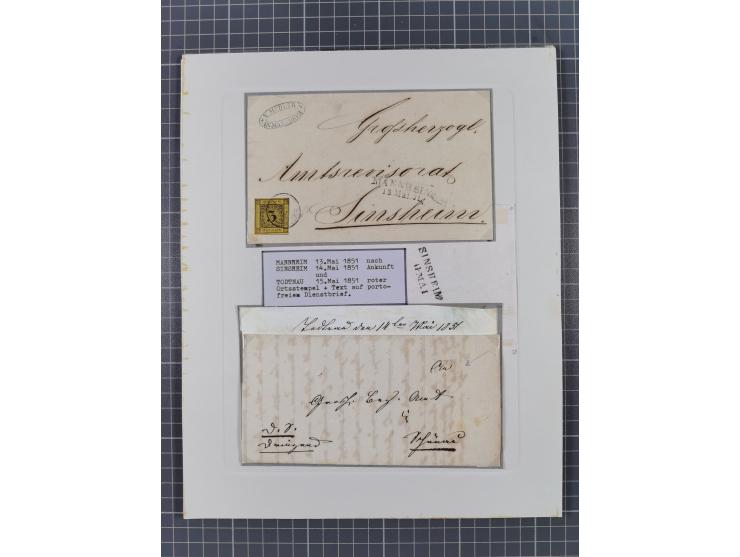 1851, 'Der Ausgabe-Monat der Badischen Briefmarken', interessante Sammlung mit über 60 Belegen einschließlich einiger spätere
