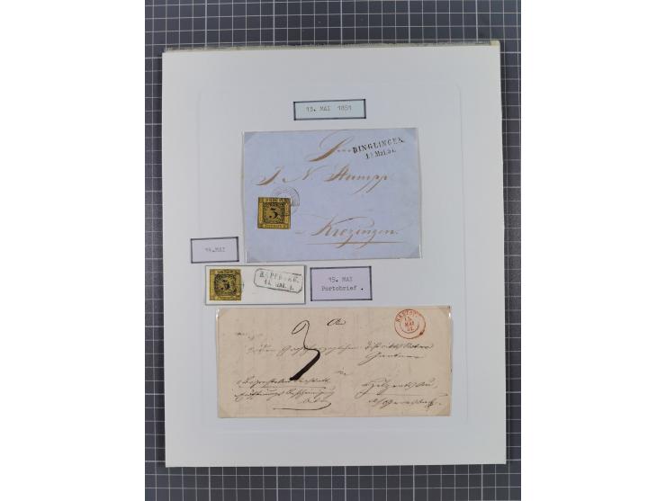 1851, 'Der Ausgabe-Monat der Badischen Briefmarken', interessante Sammlung mit über 60 Belegen einschließlich einiger spätere