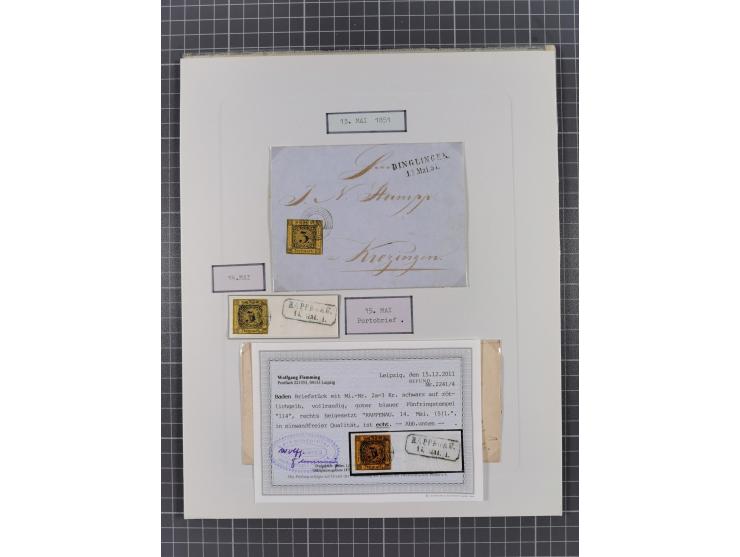 1851, 'Der Ausgabe-Monat der Badischen Briefmarken', interessante Sammlung mit über 60 Belegen einschließlich einiger spätere