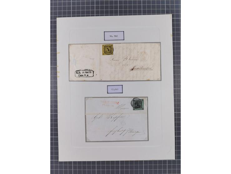 1851, 'Der Ausgabe-Monat der Badischen Briefmarken', interessante Sammlung mit über 60 Belegen einschließlich einiger spätere