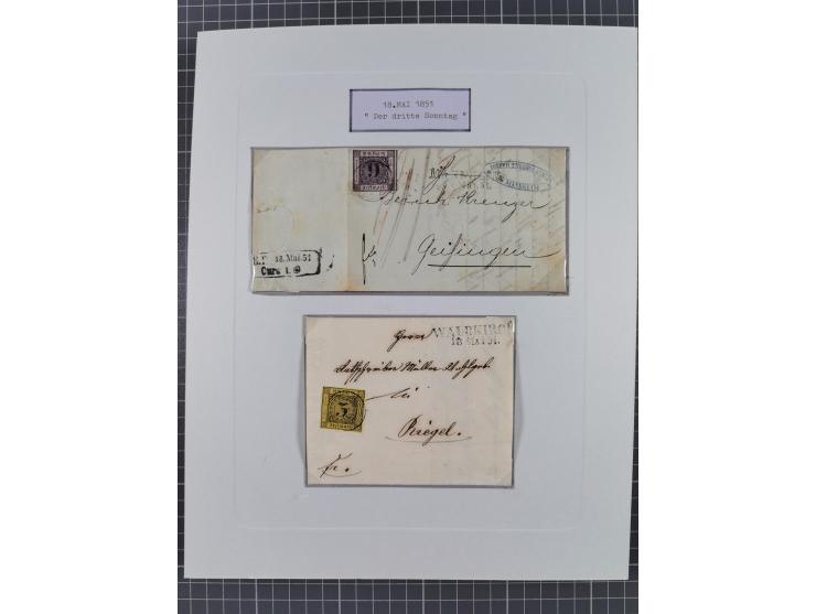 1851, 'Der Ausgabe-Monat der Badischen Briefmarken', interessante Sammlung mit über 60 Belegen einschließlich einiger spätere