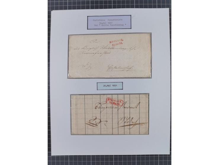 1851, 'Der Ausgabe-Monat der Badischen Briefmarken', interessante Sammlung mit über 60 Belegen einschließlich einiger spätere