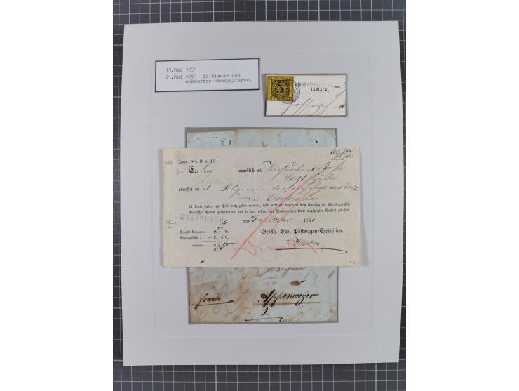 1851, 'Der Ausgabe-Monat der Badischen Briefmarken', interessante Sammlung mit über 60 Belegen einschließlich einiger spätere