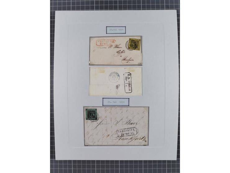 1851, 'Der Ausgabe-Monat der Badischen Briefmarken', interessante Sammlung mit über 60 Belegen einschließlich einiger spätere