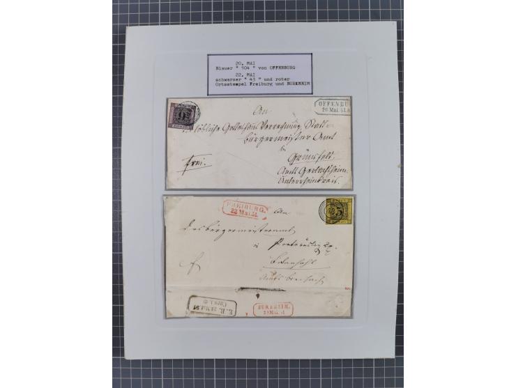 1851, 'Der Ausgabe-Monat der Badischen Briefmarken', interessante Sammlung mit über 60 Belegen einschließlich einiger spätere