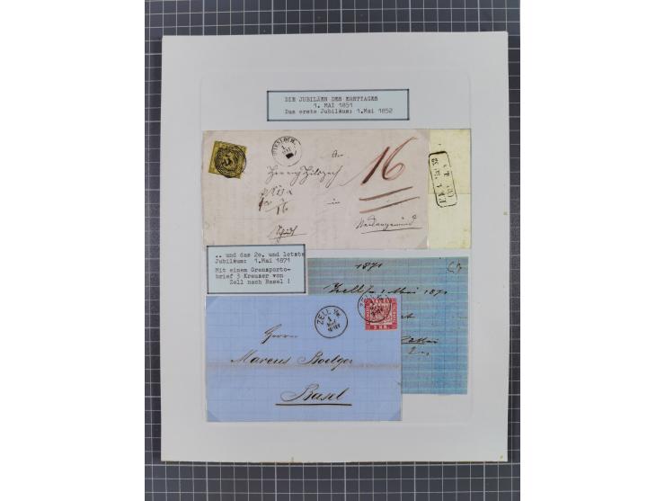 1851, 'Der Ausgabe-Monat der Badischen Briefmarken', interessante Sammlung mit über 60 Belegen einschließlich einiger spätere