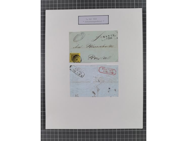 1851, 'Der Ausgabe-Monat der Badischen Briefmarken', interessante Sammlung mit über 60 Belegen einschließlich einiger spätere