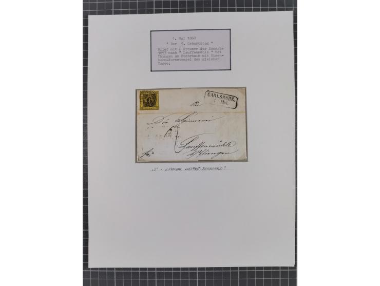 1851, 'Der Ausgabe-Monat der Badischen Briefmarken', interessante Sammlung mit über 60 Belegen einschließlich einiger spätere
