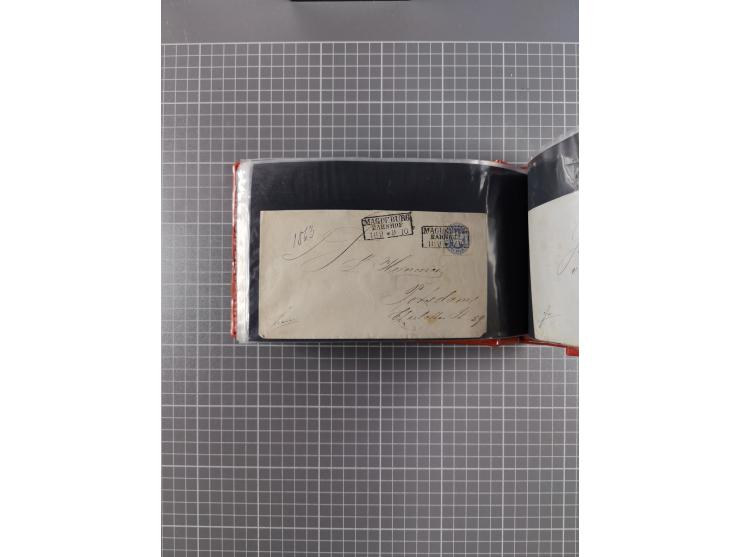 1850/67, kleiner Sammlungsbestand mit Marken, Briefstücken, Einheiten und rund 180 Briefen und Ganzsachen, dabei kleine Numme