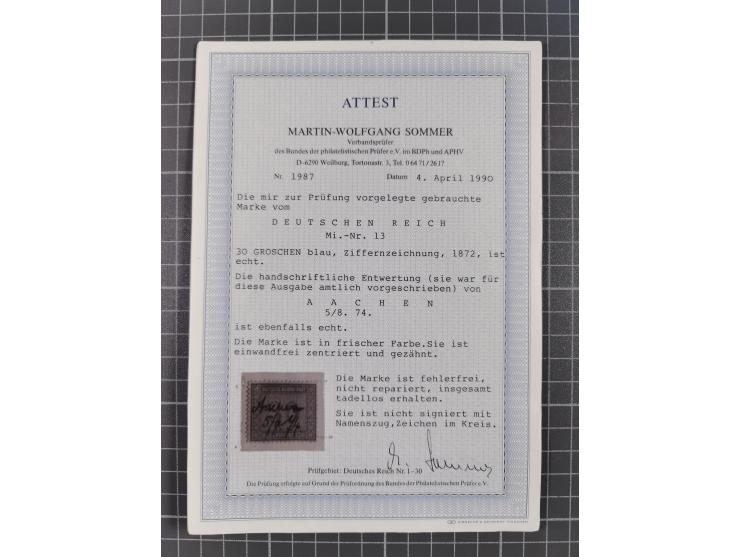1872/74, gestempelte kleine Partie auf Albumsblättern, dabei Mi. 24, 27b(2) und 28, einige Plattenfehler, etc. 5 Atteste und 