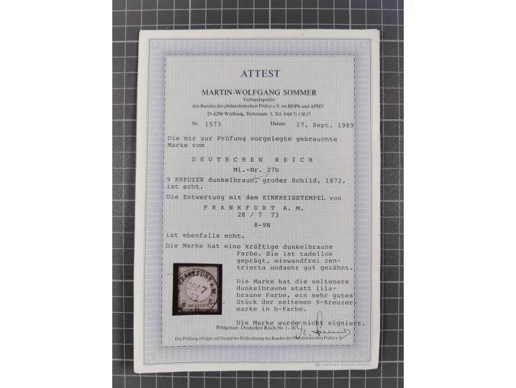 1872/74, gestempelte kleine Partie auf Albumsblättern, dabei Mi. 24, 27b(2) und 28, einige Plattenfehler, etc. 5 Atteste und 