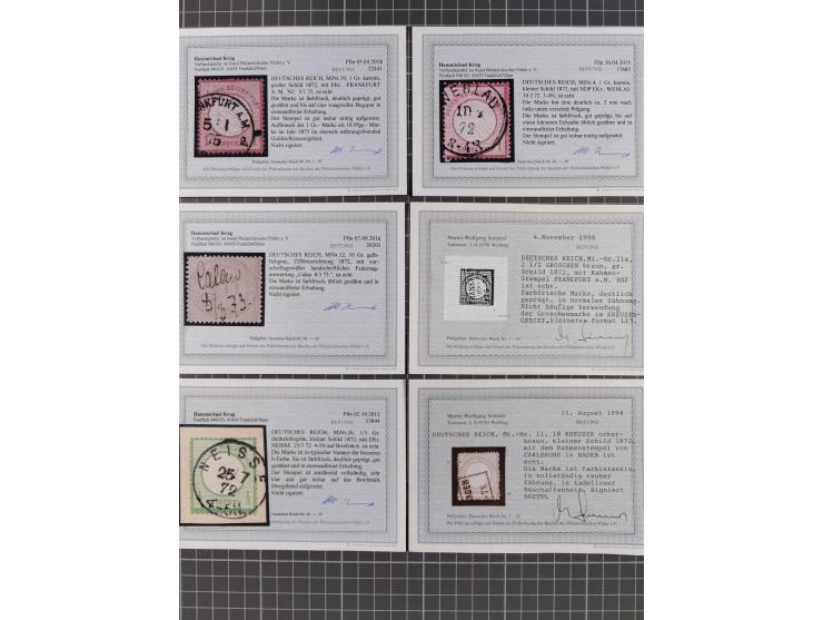 1872/74, gestempelte kleine Partie auf Albumsblättern, dabei Mi. 24, 27b(2) und 28, einige Plattenfehler, etc. 5 Atteste und 