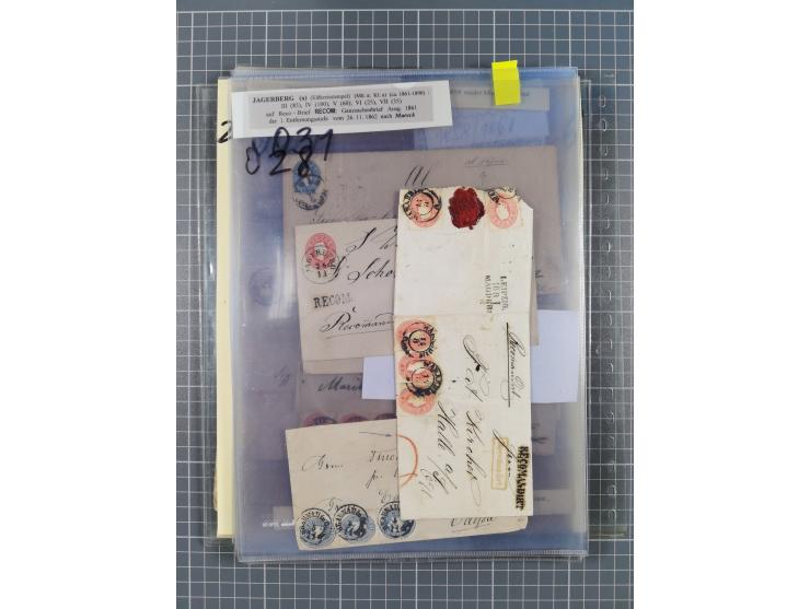 1858/64, interessante Partie mit 37 Briefen, viele bessere Frankaturen, Stempel, Auslandsbriefe und Drucksache, Farb- und Mis