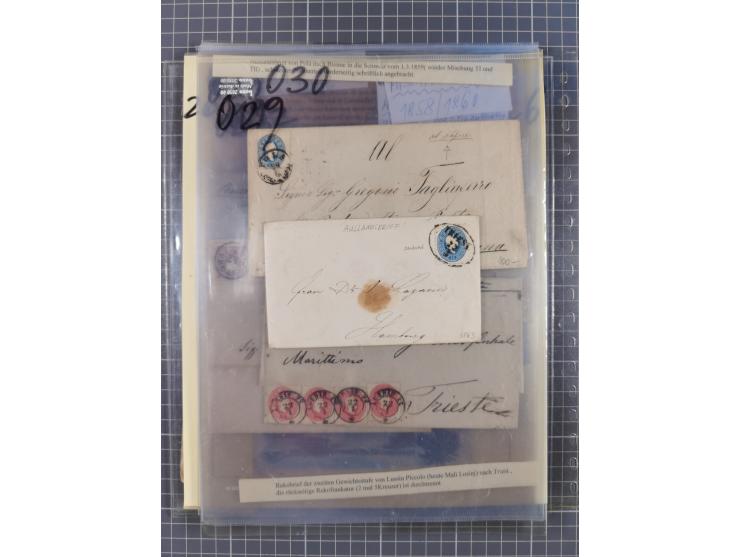 1858/64, interessante Partie mit 37 Briefen, viele bessere Frankaturen, Stempel, Auslandsbriefe und Drucksache, Farb- und Mis