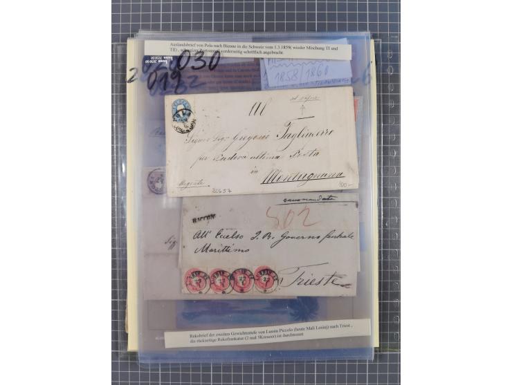 1858/64, interessante Partie mit 37 Briefen, viele bessere Frankaturen, Stempel, Auslandsbriefe und Drucksache, Farb- und Mis