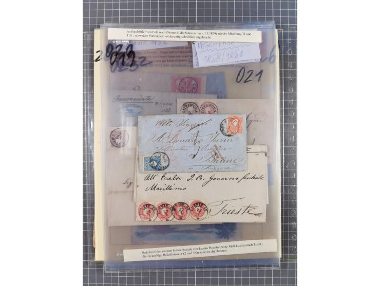 1858/64, interessante Partie mit 37 Briefen, viele bessere Frankaturen, Stempel, Auslandsbriefe und Drucksache, Farb- und Mis
