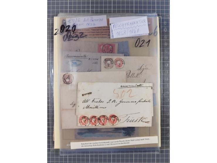 1858/64, interessante Partie mit 37 Briefen, viele bessere Frankaturen, Stempel, Auslandsbriefe und Drucksache, Farb- und Mis